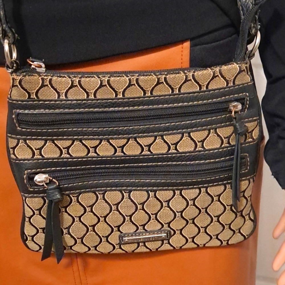 Nine West Crossbody Bag with a Jacquard Black and Ivory Graphic Design